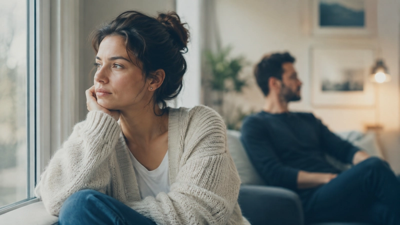 Person reflecting beside a window, with partner softly out of focus