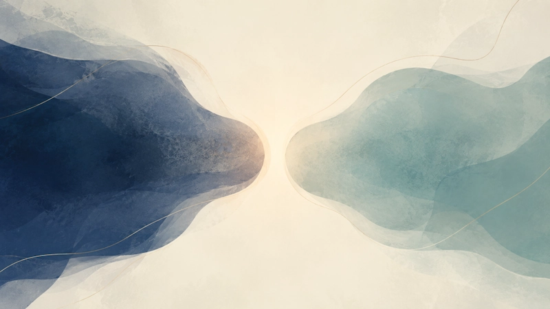 Two abstract shapes approaching and retreating